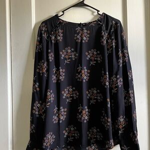 LOFT Black and Pink Floral Blouse